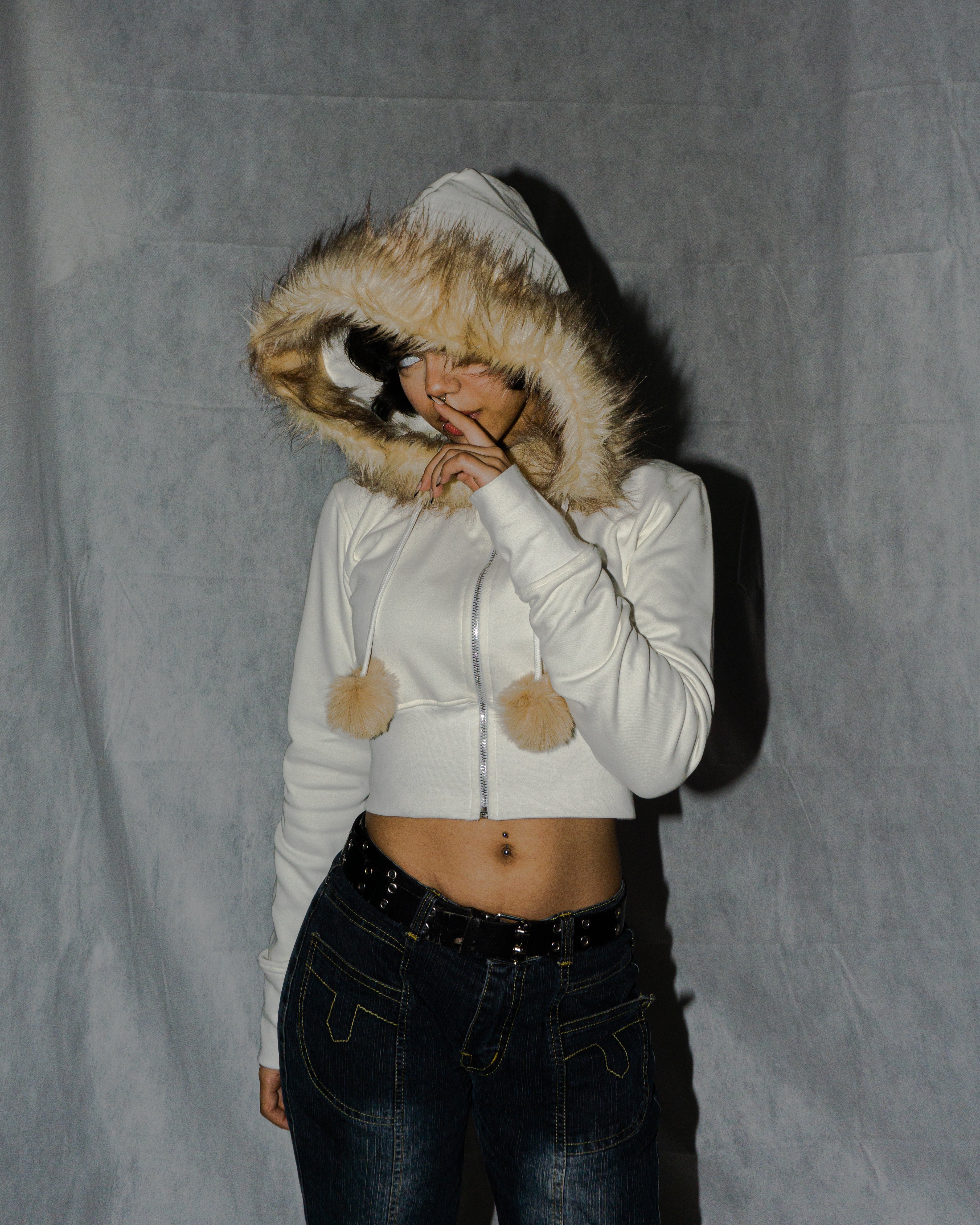 cropped fur hoodie