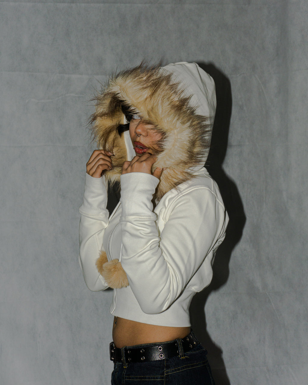 cropped fur hoodie