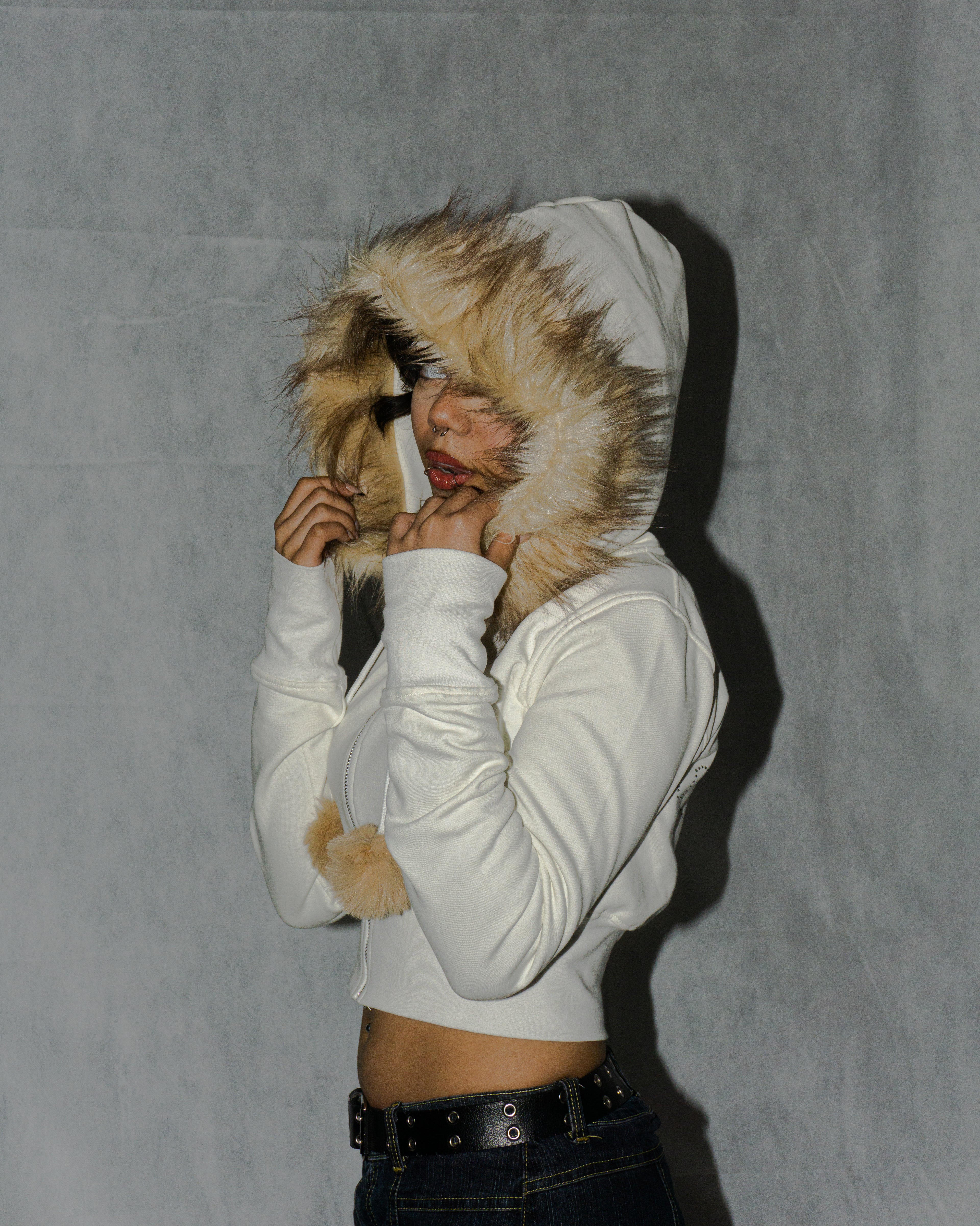 cropped fur hoodie