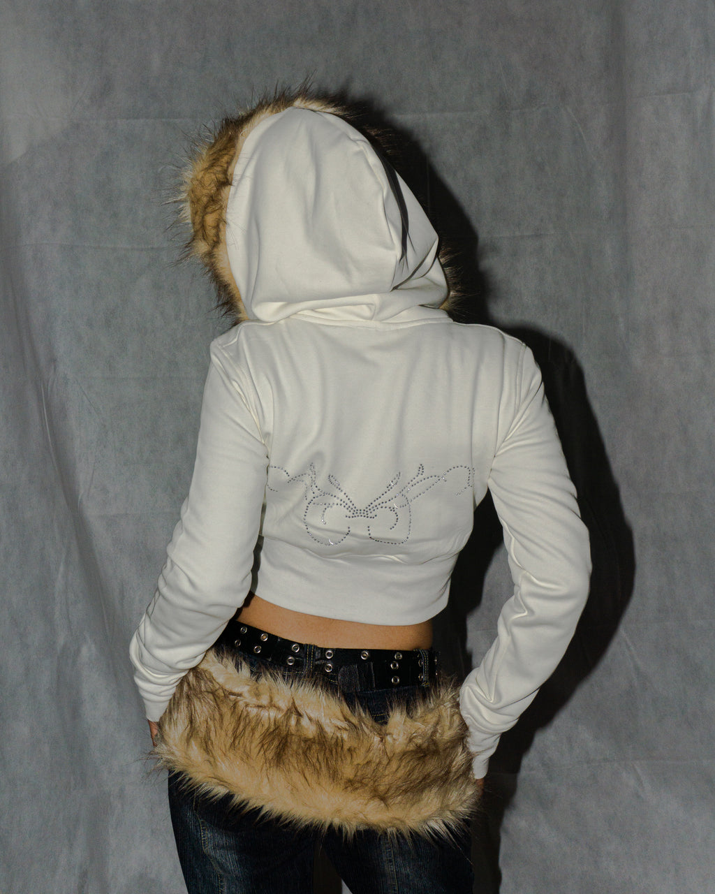 cropped fur hoodie